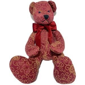 Pier 1 Imports Red Scroll Teddy Bear 16" Tall With Bow Tie